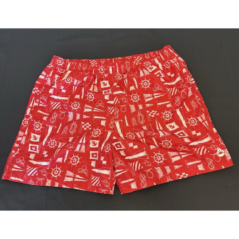 Red Classic Nautical Themed Preppy Men's Swim Beach Vacation Cruise Trunks XL